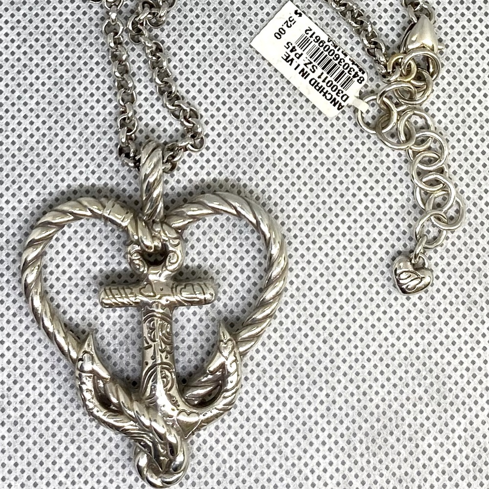 Brighton Anchored in Love "Seas The Day" Heart Anchor Silver Necklace 18” NWT